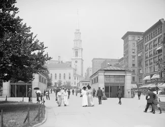 Église de Park Street et allée de Tremont Street, Boston, Massachusetts, vers 1906